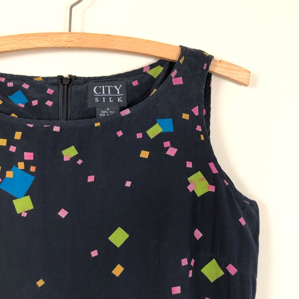 vintage 90s silk abstract geometric square print maxi dress normcore grunge y2k - Picture 10 of 12